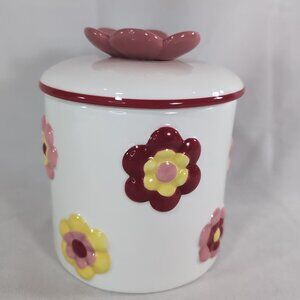 Cake Boss Flower Cookie Jar Floral Pink Yellow Beige Ceramic 2013 B008 Handpaint